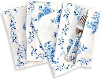 Solino Home Linen Dinner Napkins Set of 4, 20 x 20 Inch for Dining Table, Holiday and Everyday Table Decor - Jolie Fleur in Blue Floral at Nordstrom
