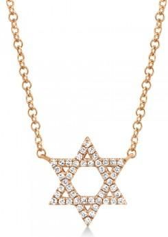 Allurez Diamond Star of David Pendant Necklace 14k Rose Gold (0.11ct)
