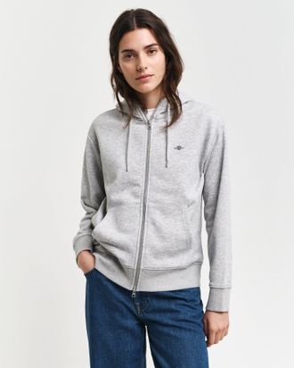 GANT Women Shield Zip Hoodie (XS) LIGHT GREY MELANGE