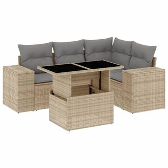 vidaXL Vidaxl - Set Divano Da Giardino 5 Pz Con Cuscini Beige In Polyrattan