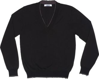 Mauro Grifoni Stijlvolle hoodies met unieke halslijn - Heren - V-hals truien - Zwart - L - Polyester - Truien & Vesten