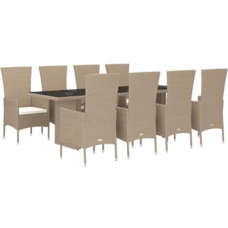 vidaXL Set Comedor De Jard&iacute;n 9 Pzas Con Cojines Rat&aacute;n Sint&eacute;tico Beige Vidaxl