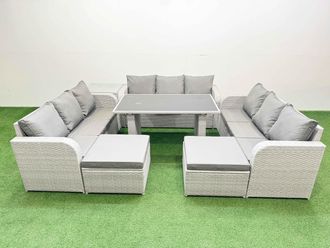 Fimous Patio Garden Furniture Sets with Side Table 2 Big Stool Light Grey