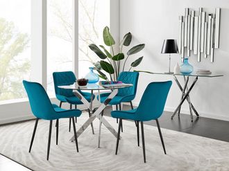 Furniturebox Novara 100cm Round Dining Table & 4 Pesaro Black Leg Chairs in Blue