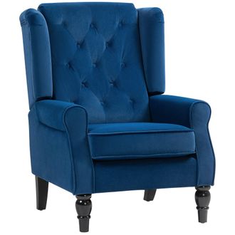 HOMCOM Accent Armchair Home Furniture Retro Tufted Club Fabric - Blue | TJ Hughes