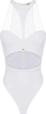 Elisabetta Franchi Tops, Dames, Wit, XS, Tule, Cut-Out Tulle Bodysuit