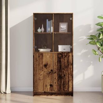 Berkfield Home Highboard with Doors Old Wood 68x37x142 cm Engineered Wood in Brown | Size: 68 x 37 x 142 cm