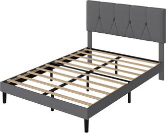 Levede Levede Bed Frame Upholstered Linen Fabric Wooden Slats with Headboard King Size