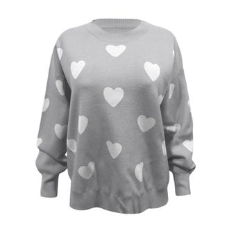 Generic Womens Jumpers Womens Casual Knitted Sweater Long Sleeved Love Sweater Loose Top Womens Fashion Pullover Womens Clothing Xmas Jumpers for Women UK Plu