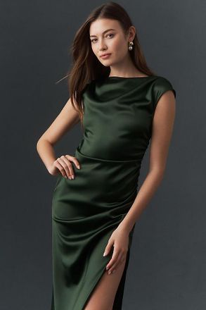 BHLDN Francesca High-Neck Stretch Satin Maxi Dress