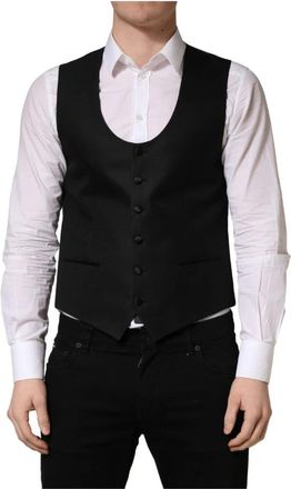Dolce & Gabbana Single Breasted Waistcoat - Heren - Gillet - Zwart - M - Wol - Kostuums