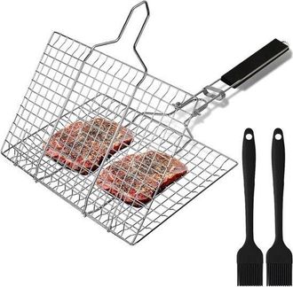 OEM Cesta Para Parrilla De Barbacoa, Acero Inoxidable, Con 2 Cepillos De Silicona, Cesta Plegable Para Parrilla De Barbacoa, Camping Y Jard&iacute;n