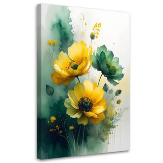 Feeby Cuadro En Lienzo Flores Bot&aacute;nicas Amarillas Y Verdes 70x100