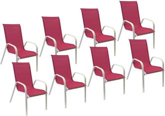 Happy Garden Lote De 8 Sillas Marbella En Textileno Rosa Aluminio Blanco