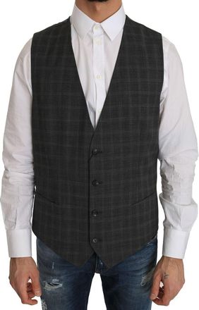 Dolce & Gabbana Mens Gray Checked Vest Classic Fit - Grey Wool - Size EU 52 (Mens)