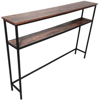 Relaxdays Relaxdays console table, HWD: 80x120x20 cm, 2 shelves, metal & MDF, narrow console, hallway, entrance, brown/black