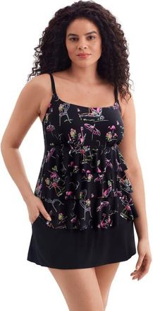 Longitude Faux Ruffle Skirtini Long Torso Swimsuit in Flamingo Hotel at Nordstrom, Size 10
