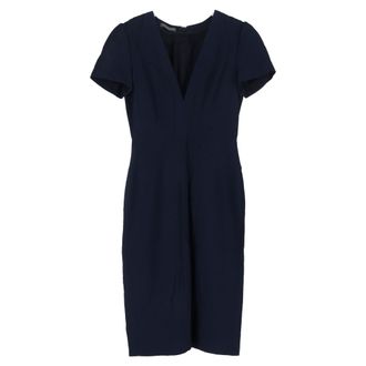 Alexander McQueen Alexander McQueen midi-jurk met V-hals in marineblauw acetaat