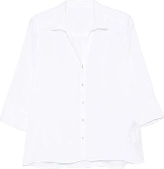 120% Lino Relaxed V-neck Linnen Shirt - Dames - Overhemden - Wit - 2XL - Linnen - Overhemden