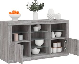 vidaXL Vidaxl - Aparador Con Luces Led Gris Sonoma 123x37x67 Cm