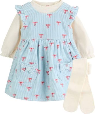 Next Bow Corduroy Pinafore Dress, Bodysuit & Socks Set in Blue at Nordstrom, Size 12-18M