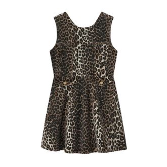 Ganni Short Dresses, female, Gray, Size: L Leopard Denim Mini Dress