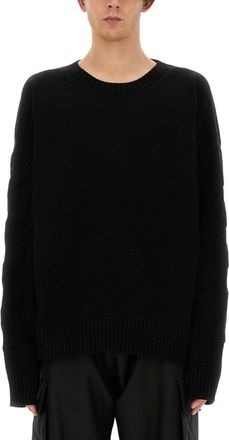 Off-white Black Oversized Sweater With Ribbed Neckline