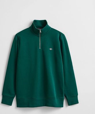 GANT Mens GANT Mens Regular Fit Shield Logo Half Zip Sweatshirt - 373 Deep Forest Green - Size: 42
