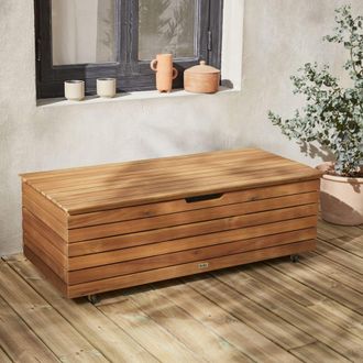 Sweeek Caja de jard&iacute;n de madera 110l, coj&iacute;n de almacenamiento