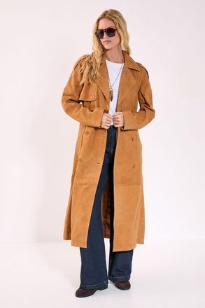 NASTY GAL Real Suede Trench Coat in Tan at Nordstrom, Size 10