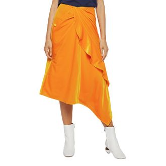 Self Portrait Yellow Velvet Ruffle Midi Skirt Size XS