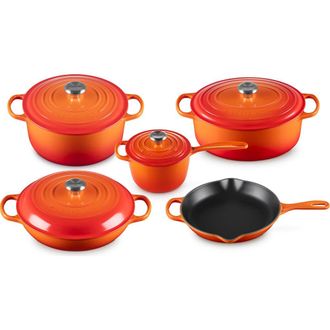 LE CREUSET Signature 9-Piece Enameled Cast Iron Set in Flame at Nordstrom
