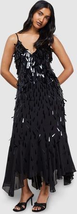 Warehouse Premium Teardrop Embellished Midi Dress in Black at Nordstrom, Size 12