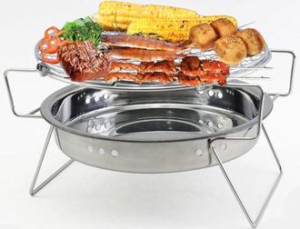 OEM Parrilla Plegable Para Barbacoa - Barbacoa Compacta - Cocina Al Aire Libre - Acero Inoxidable - 22 X 14 Cm - Color Plata