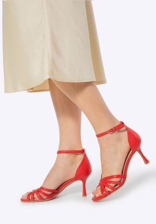 Wittchen Dames rode leren sandalen met hoge hak