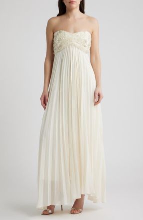 Delfi Sabrina Embellished & Pleated Strapless Gown in Cream at Nordstrom, Size X-Large