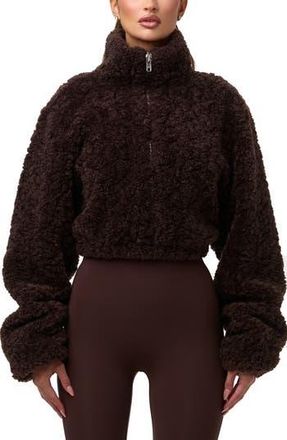 Naked Wardrobe Faux Shearling Quarter Zip Crop Pullover in Dark Chocolate at Nordstrom Rack, Size Medium