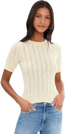 525 america Arden Pointelle Puff Sleeve Pullover Womens Sweater Lemon Icing : SM, Cotton/Polyester