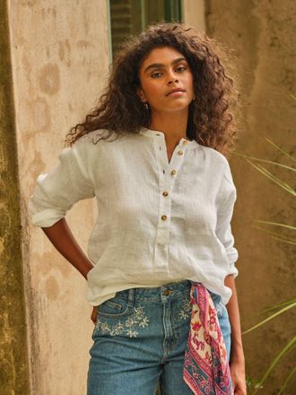 Fat Face FatFace Julia White Regular Linen Popover