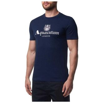 Aquascutum Heren Bordeaux Groot Logo T-Shirt (Marineblauw)