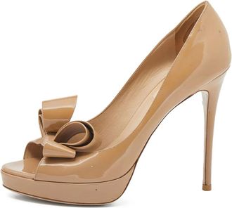 Valentino Garavani 2023 130mm bow-embellished pumps - women - Calf Leather/Calf Leather/Patent Calf Leather - 39 - Neutrals