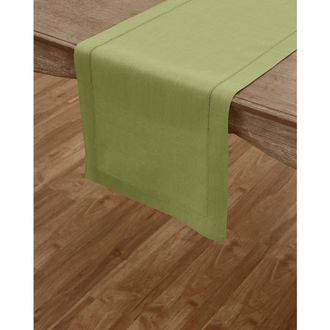 Solino Home Linen Table Runner for Dining Table, Holiday and Everyday Table Decor - Classic Hemstitch in Moss Green at Nordstrom, Size Xx-Small