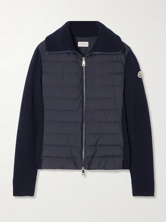 Moncler Cardigan Imbottito In Shell Trapuntato E Lana - Blu