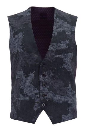 Lords of Harlech Wesley Tailored Wool Waistcoat in Camo Mosaic Coal at Nordstrom, Size 40