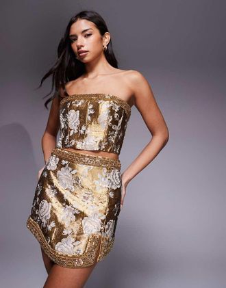 Asos Gonna decorata in jacquard oro in coordinato