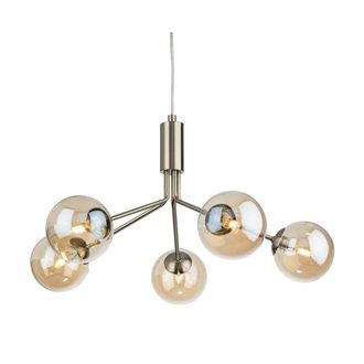 Netlighting Montana 5 Light Globe Fitting Antique Brass with Amber Glass in Gold