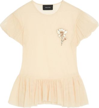 Simone Rocha Simone Rocha Ballet Embellished Sheer Chiffon Blouse - Nude - 10 (UK10 / S)