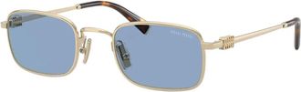 Miu Miu Gouden Montuur Blauwe Lens Zonnebril - Dames - Zonnebrillen - Geel - 49 MM - Accessoires