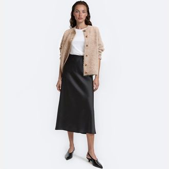 La Redoute Collections Uitlopende midi-rok van mat satijn, met elastische tailleband