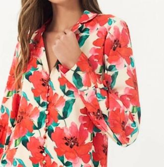 Hutch Cain Longsleeve Top In Ivory/coral Watercolor